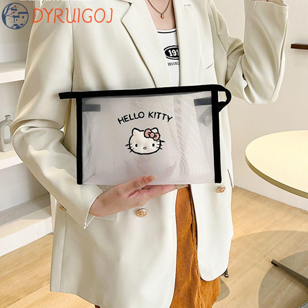 DYRUIDOJ Túi Lưới Đựng Mỹ Phẩm / Đồ Vệ Sinh Cá Nhân Cỡ Lớn In Hoạt Hình Mèo Kitty Dễ Thương Cho Nữ