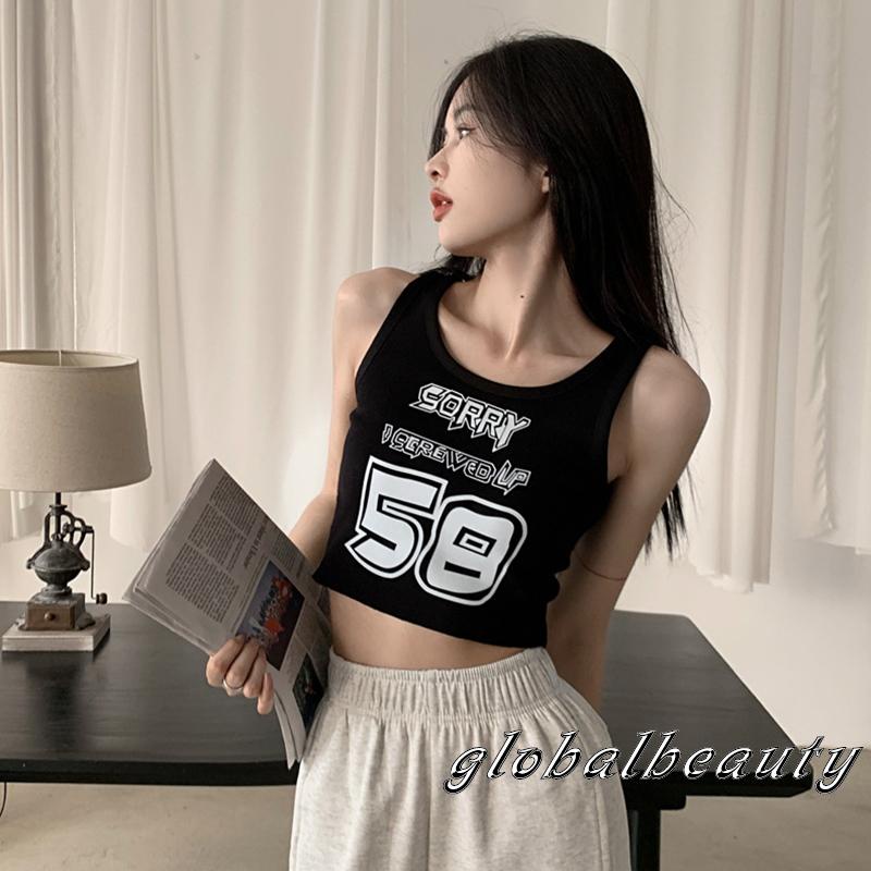 Áo Croptop Sát Nách Cổ Tròn In Chữ Và Số Thời Trang Mùa Hè Cho Nữ