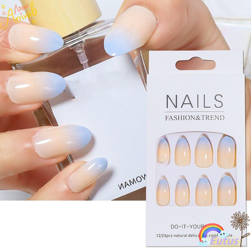 Hộp 24 Móng Tay Giả Hình Tròn Đính Kim Tuyến Lấp Lánh Phủ Toàn Diện Có Thể Tháo Rời Cho Nữ