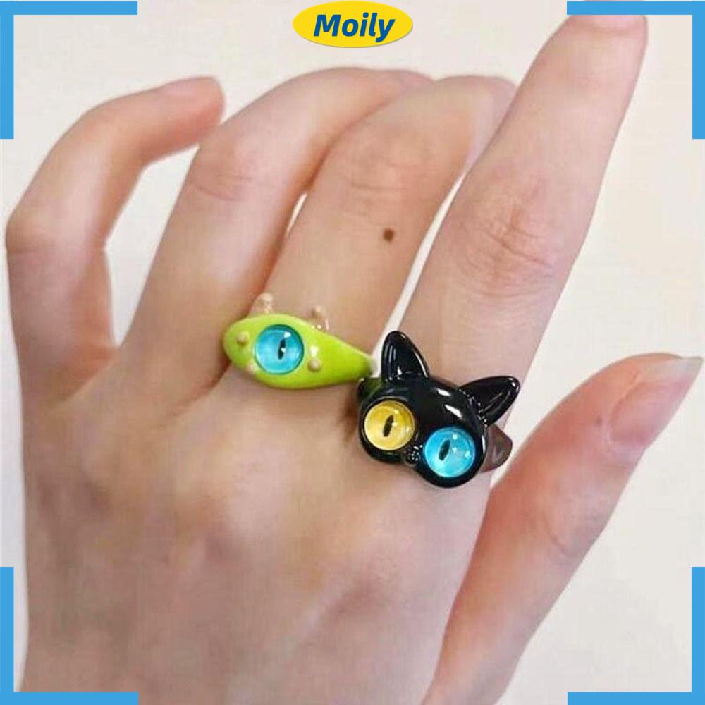 MOILYVN Nhẫn Hình Mèo Đen Thời Trang