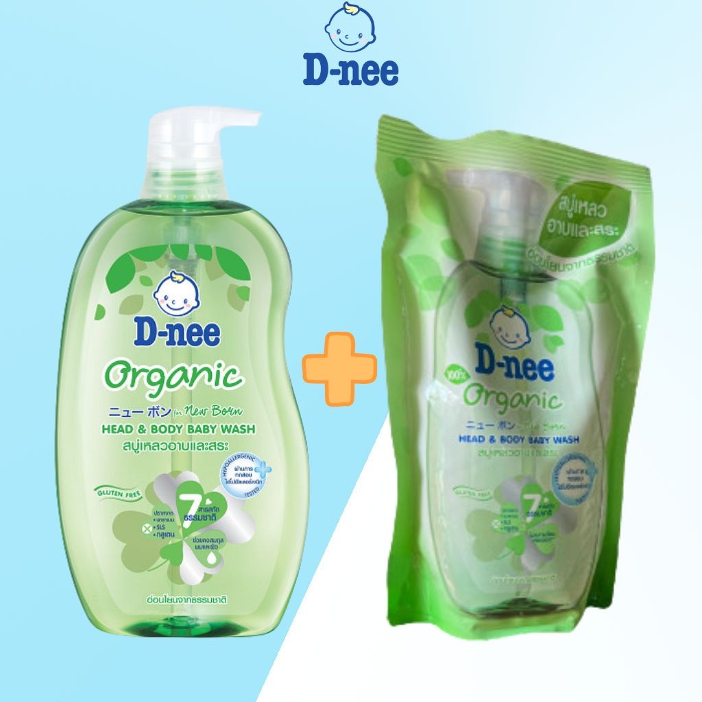 Combo Sữa tắm gội toàn thân hữu cơ cho bé dnee organic Chai 800ml & Túi 350ml màu xanh lá ...