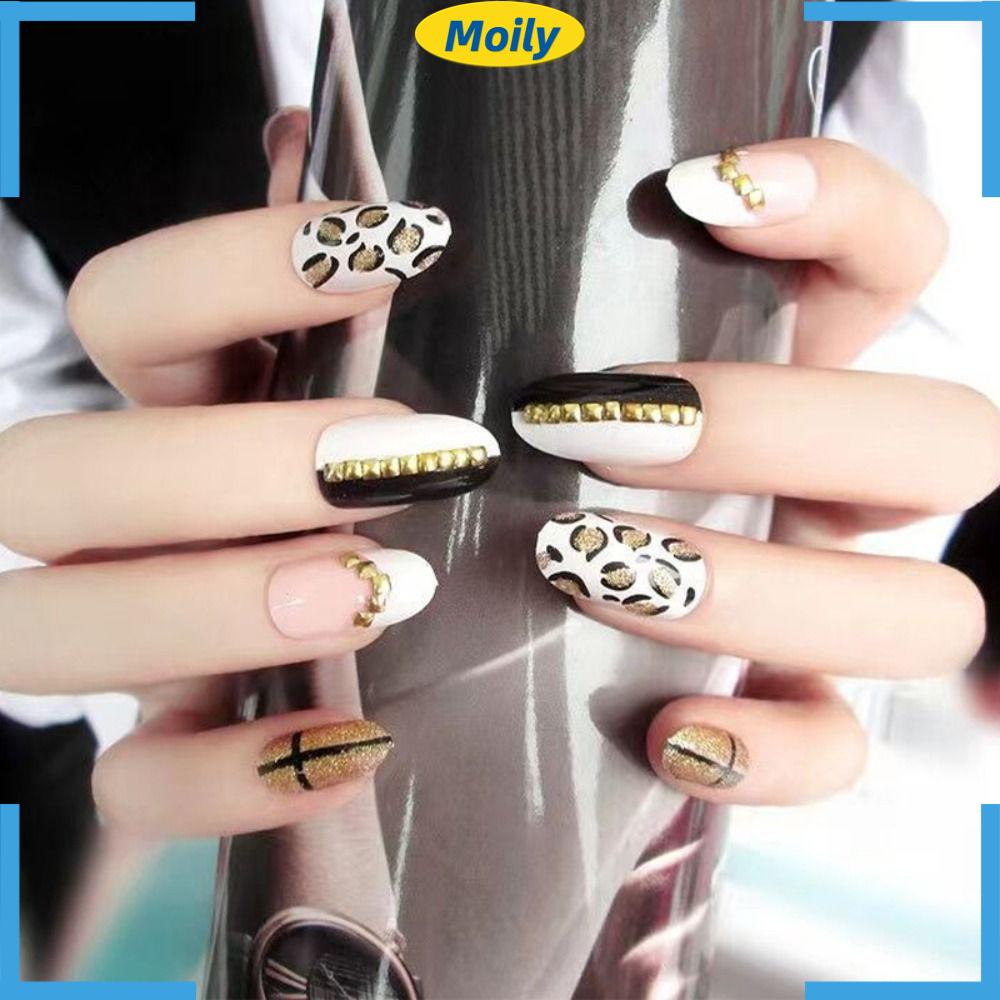 MOILYVN Bộ Móng Tay Giả Che Phủ Toàn Diện Tháo Rời Được In Họa Tiết Da Báo