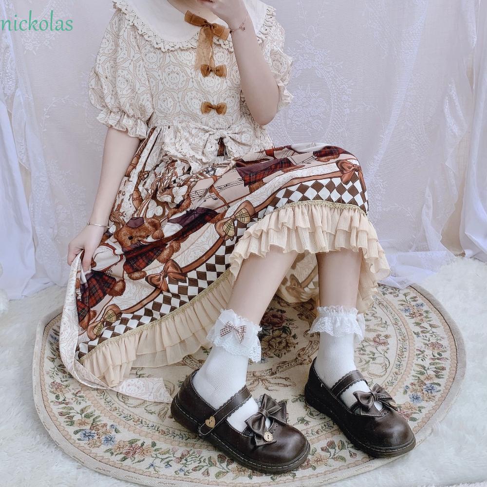 NICKOLAS Vớ Cotton Ngắn Phối Lưới Kiểu Công Chúa Lolita Nhật Bản Dễ Thương Cho Nữ