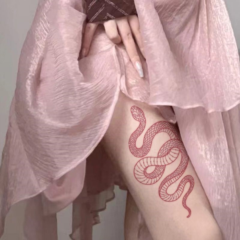 Hình Xăm Dán Tạm Thời Hình Rắn Đỏ Chống Nước