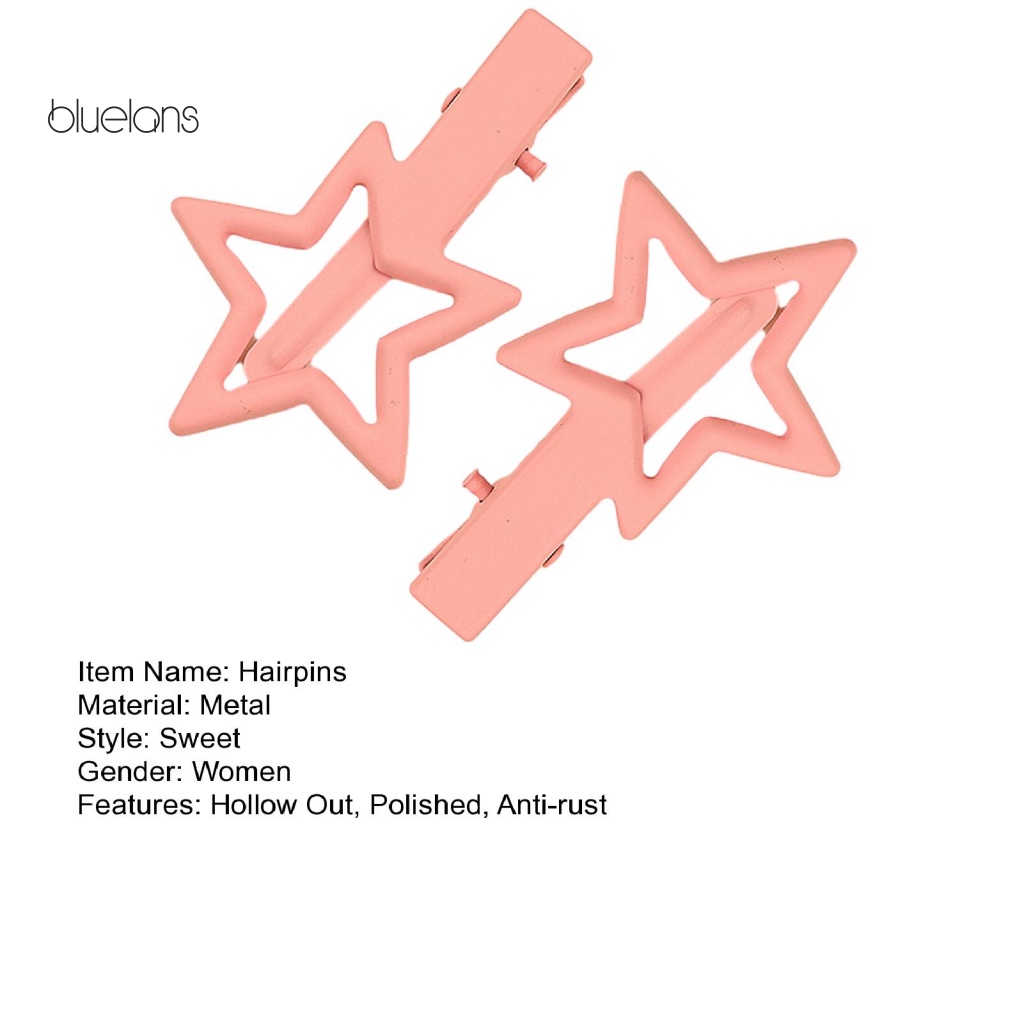 1 Cặp Kẹp Tóc Hình Ngôi Sao Bằng Kim Loại Không Gỉ Màu Trơn Chống Trượt Trọng Lượng Nhẹ
