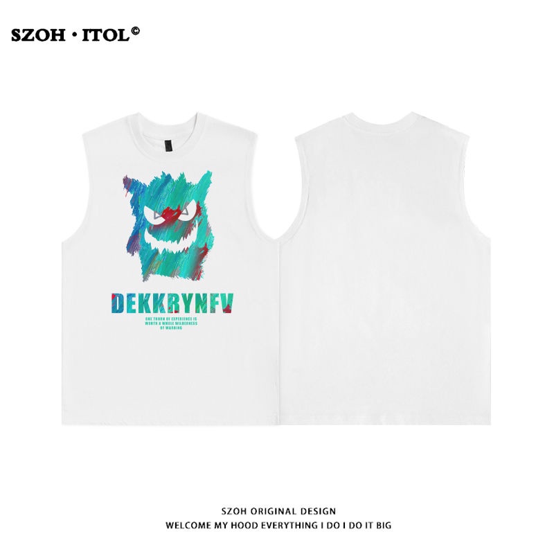 Áo Thun Cotton Không Tay In Hoạt Hình Phong Cách Âu Mỹ Dành Cho Nam Nữ