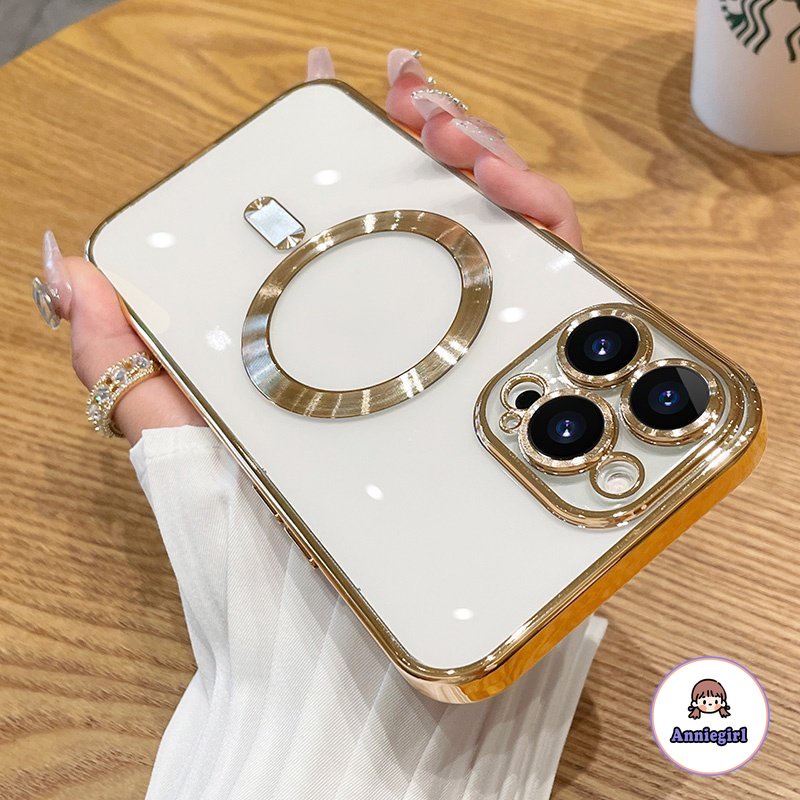 Ốp Điện Thoại Từ Tính Trong Suốt Mạ Viền Cho IPhone 11 14 Pro Max 13 Pro Max 12