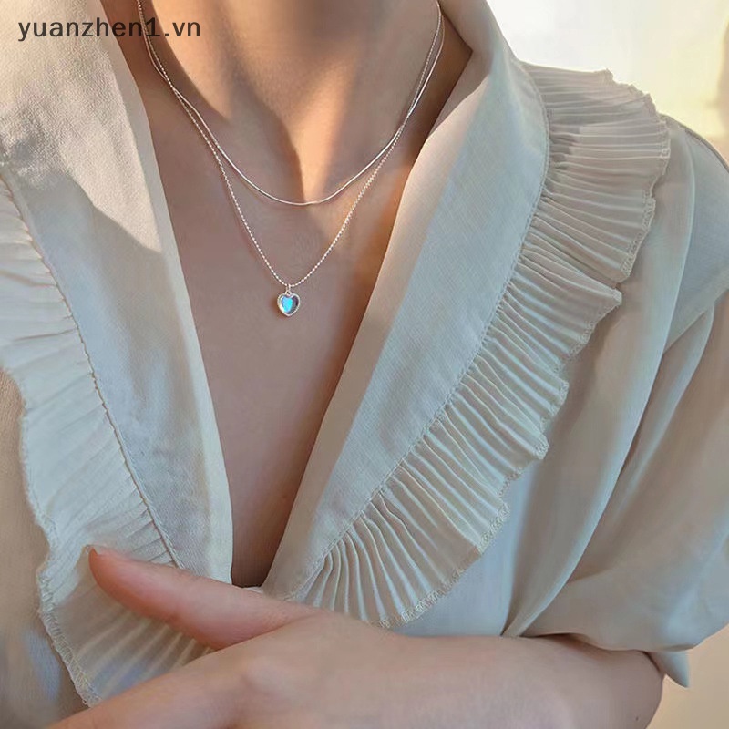 Vòng cổ Hai Lớp Mặt Hình Trái Tim Đính Hạt Đậu May Mắn Phong Cách Hàn Quốc Đơn Giản Dành Cho Nữ