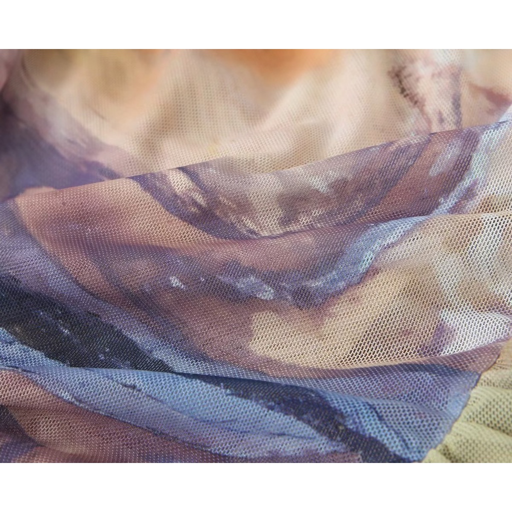 Uibey Đầm Lụa In Tranh Sơn Dầu Thời Trang 2099