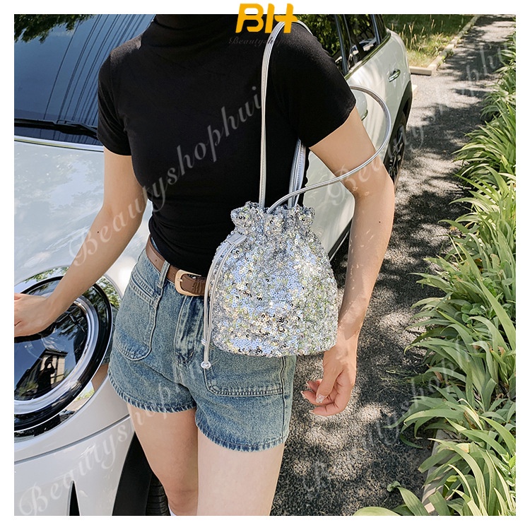 Túi Xách Đeo Chéo Một Bên Vai Đính Kim Sa Di Động Thời Trang Hàn Quốc Mới 2023 Cho Nữ