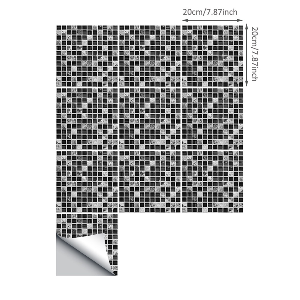 Set 10 Miếng Dán Sàn Nhà Màu Đen Họa Tiết Mosaic Sáng Tạo Trang Trí Nhà Bếp / Phòng Tắm