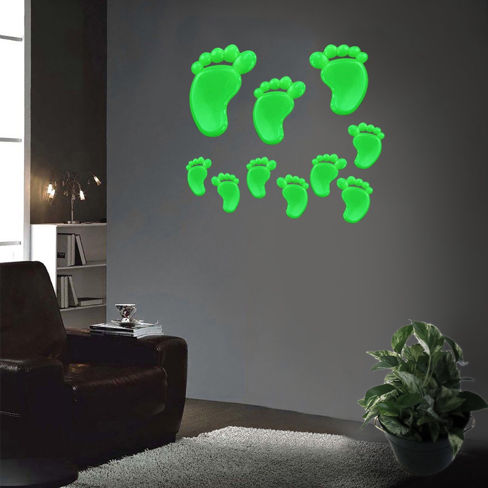 Bộ 10 Miếng Dán Tường Hình Dấu Chân Phát Sáng Trong Đêm Trang Trí Phòng Trẻ Em