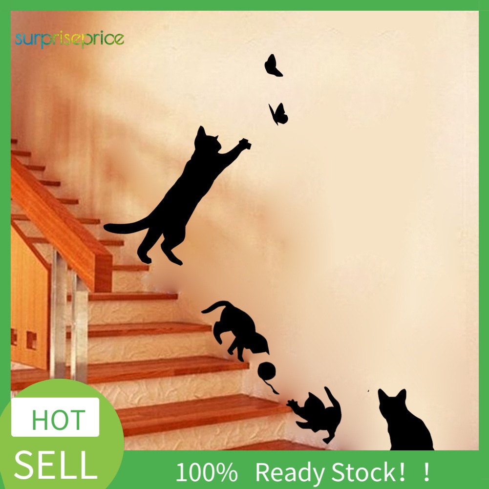 Miếng Dán Tường Trang Trí Hình Mèo Và Bướm 42x36cm DIY