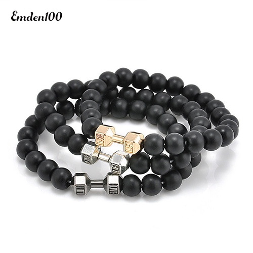 [EMDEN] Vòng Đeo Tay Tập Gym Đá Đen Nhám Có Thể Điều Chỉnh Phong Cách Punk Thời Trang