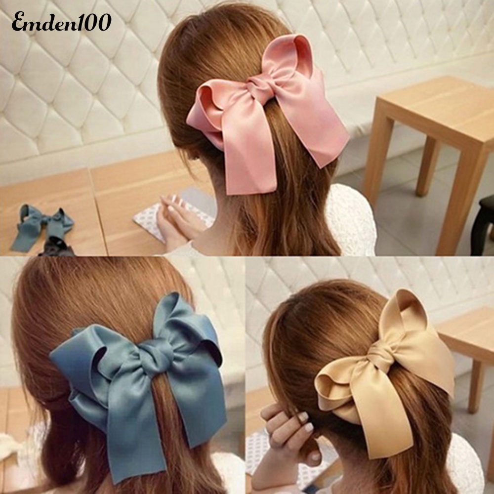 Kẹp Tóc Nơ Ruy Băng Satin Thời Trang Hàn Quốc Cho Nữ Giá Đỡ