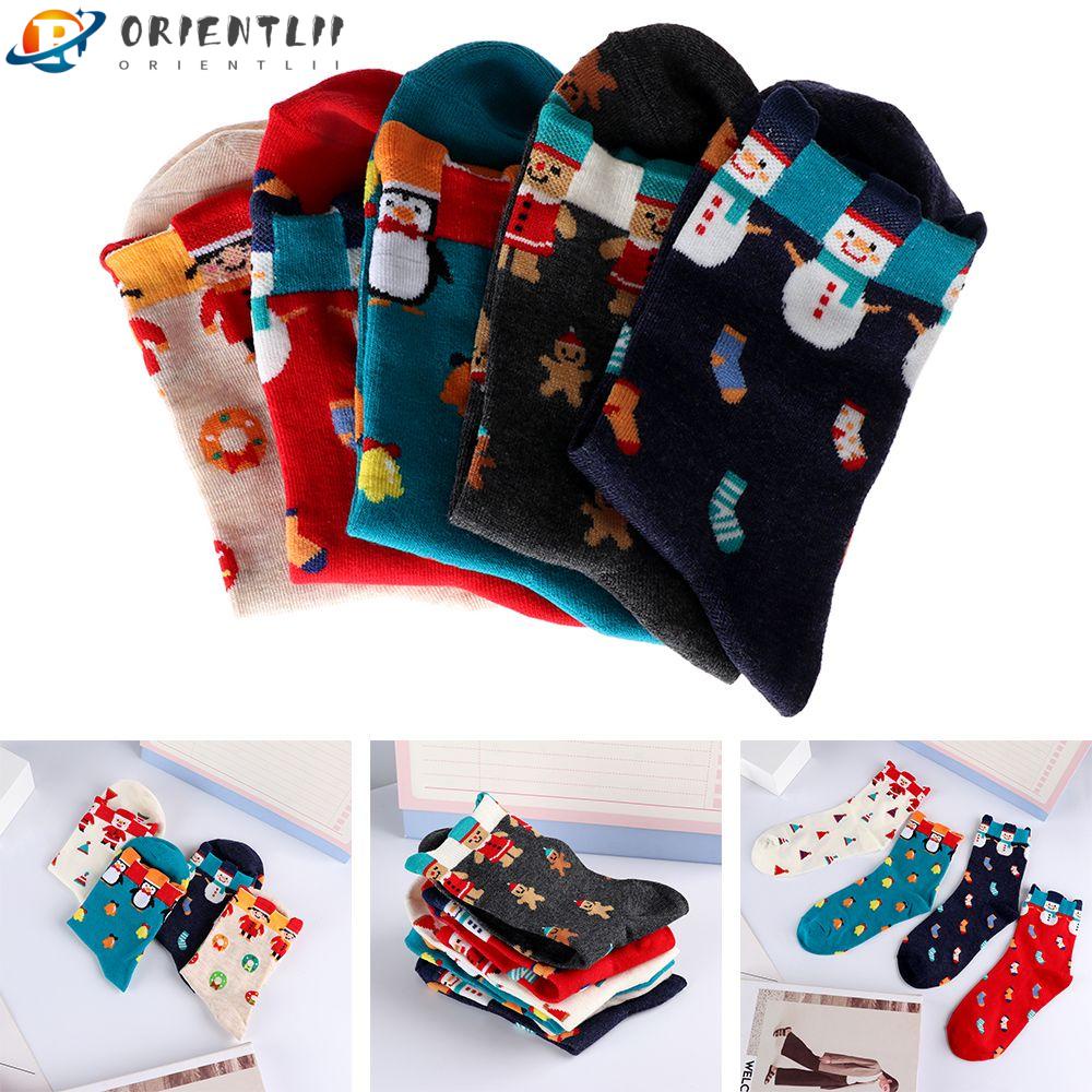 ORIENTLII Tất Cotton Mềm Mại Phong Cách Giáng Sinh Đáng Yêu Cho Nữ