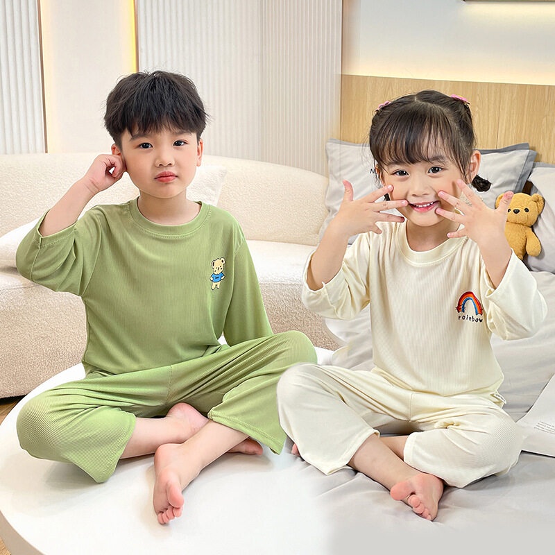 Bộ Đồ Ngủ Tay Lửng Ống Rộng Thời Trang Mùa Hè Dành Cho Trẻ Em