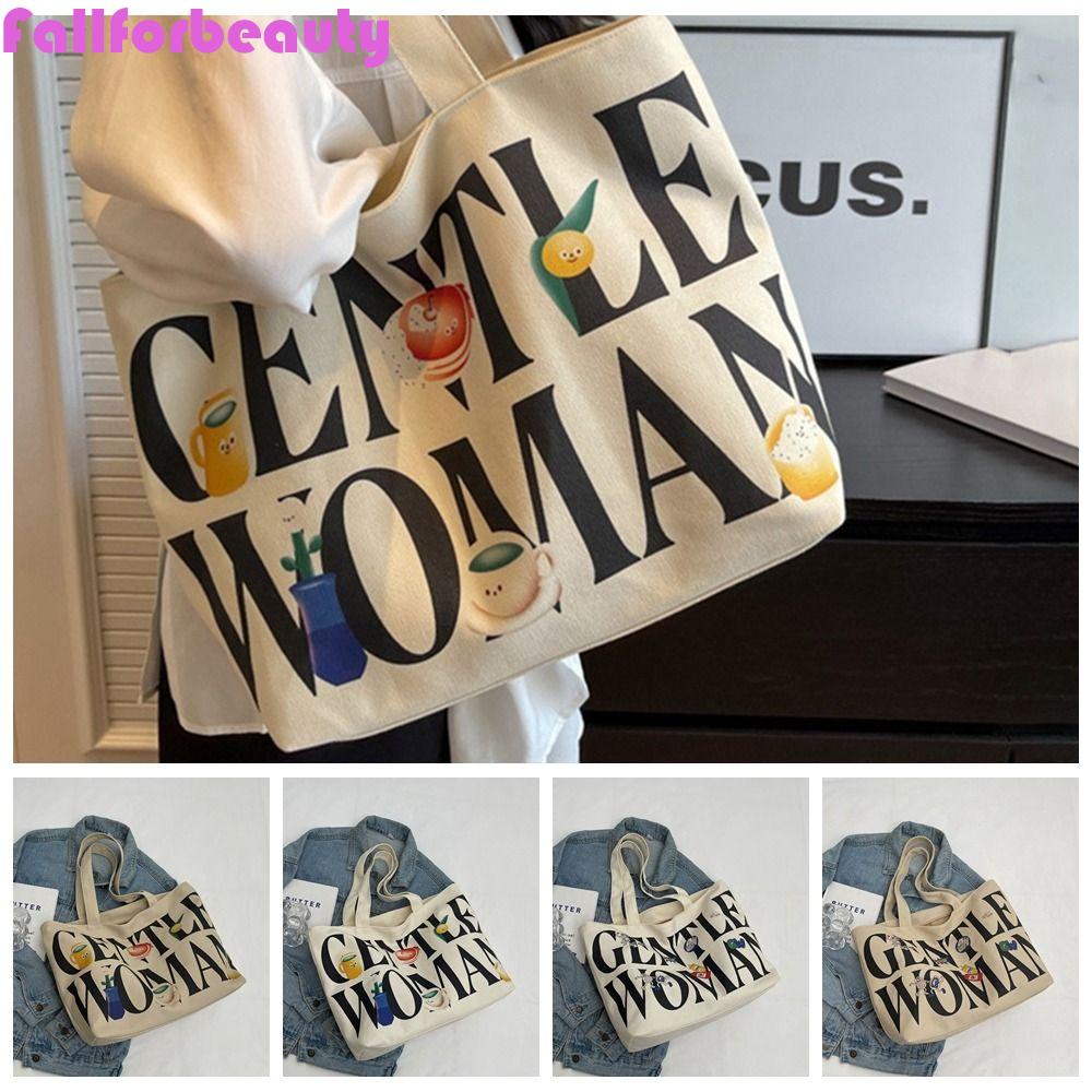 FALLFORBEAUTY Túi Xách Canvas Cỡ Lớn In Chữ Thời Trang Đường Phố