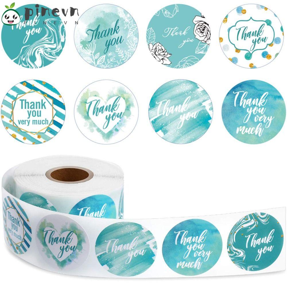 PINEVN Cuộn Nhãn Dán Thank You 1.5 Inch Tự Dính Màu Nước Xanh Dương Trang Trí Phong Bì Tiệc