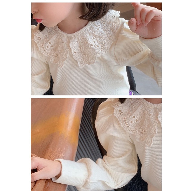 Áo thun tay dài phối ren thời trang phong cách mùa thu cho bé gái