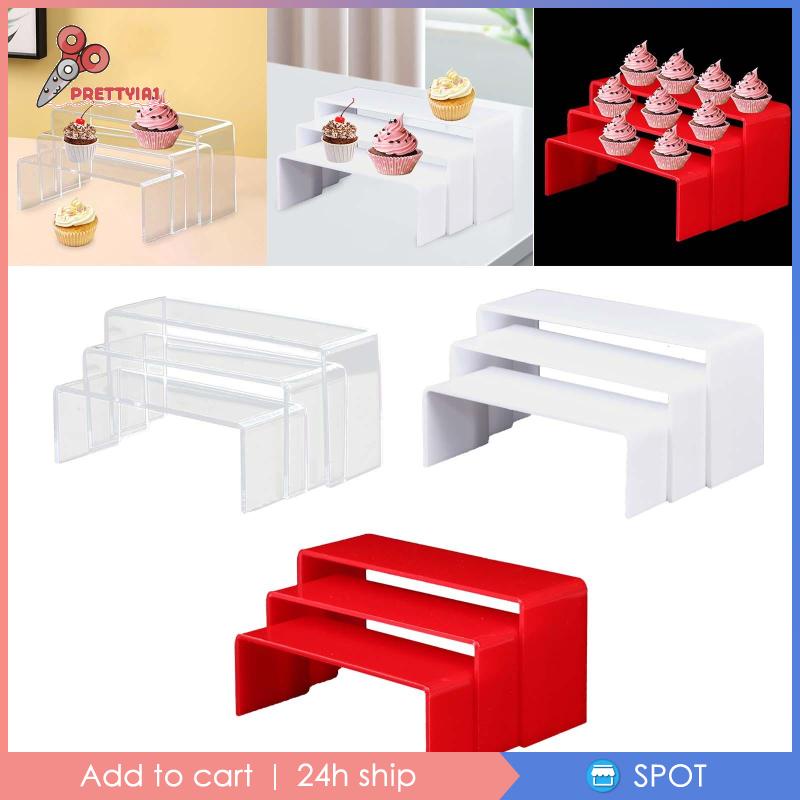Set 3 Giá Đỡ Trưng Bày Bánh Cupcake / Nước Hoa Hình Chữ Nhật Bằng Acrylic Đa Năng