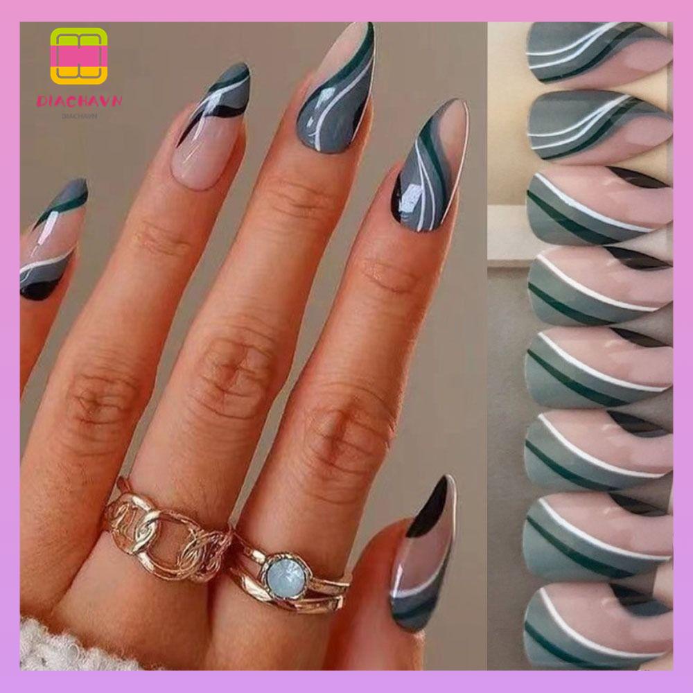 DIACHAVN Bộ 24 Móng Tay Giả Che Phủ Toàn Diện Đính Đá Kim Cương DIY