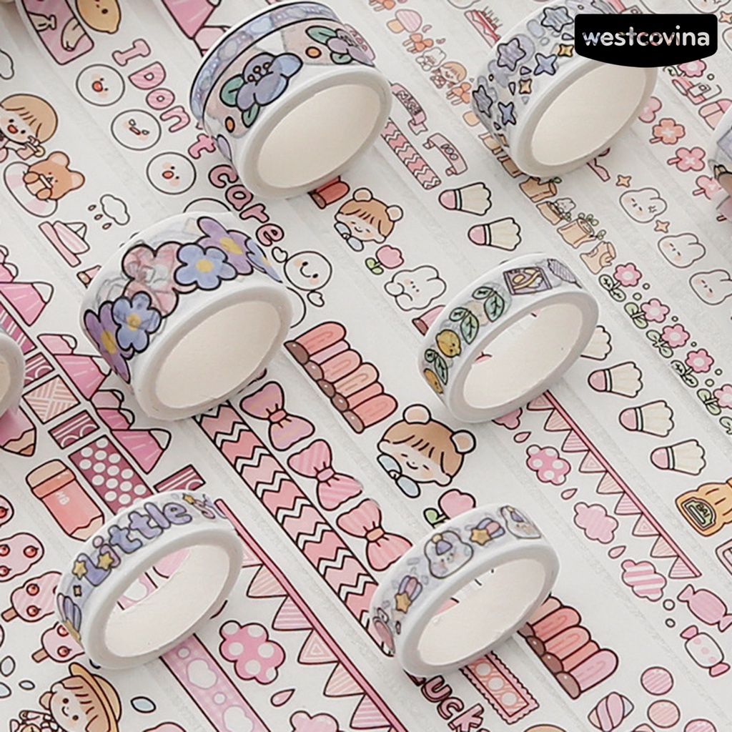 [WSTN]✎1 Bộ Băng Keo Giấy Washi Tự Dính Họa Tiết Hoạt Hình Dễ Thương DIY