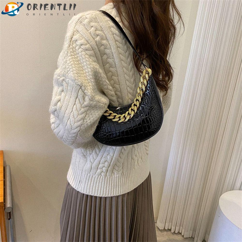 ORIENTLII Túi Xách Da PU Màu Trơn Có Khóa Kéo Và Dây Đeo Sợi Xích Phong Cách Boho Cổ Điển Thời Trang Cho Nữ