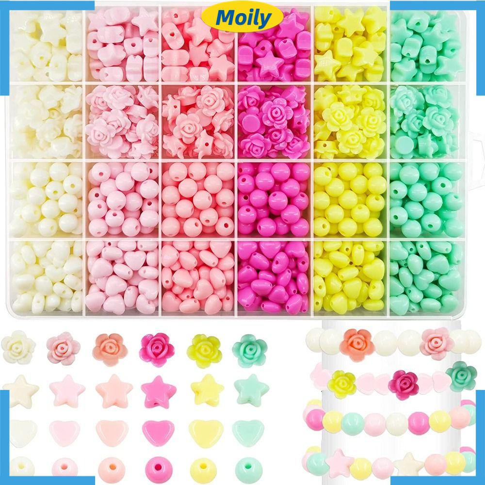 MOILYVN Set 732 Hạt Xỏ Lỗ Hình Hoa Hồng / Trái Tim / Ngôi Sao Nhiều Màu Sắc Bằng Acrylic Màu S