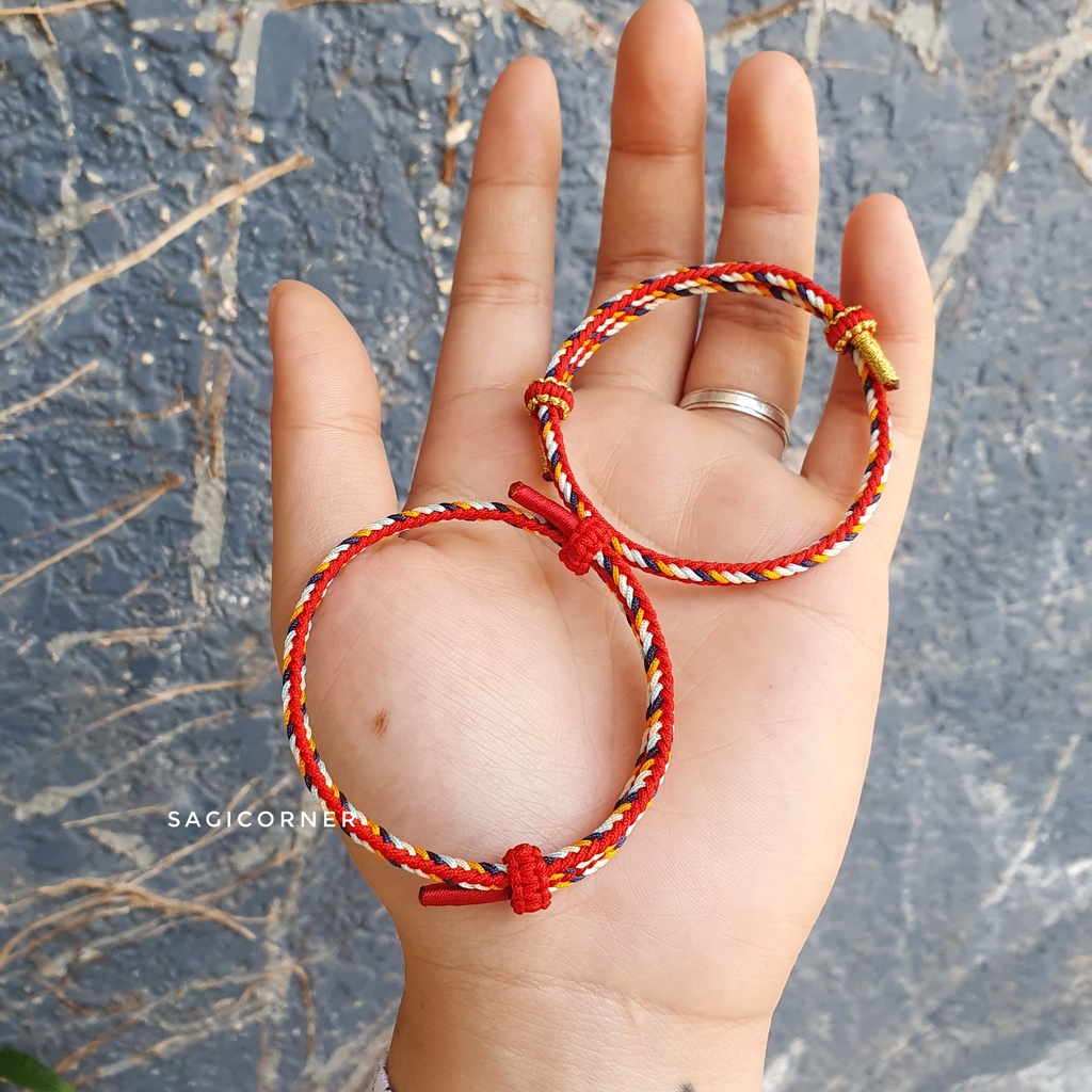 Vòng tay may mắn chỉ đỏ + xanh biển, vàng cam | Vòng ngũ sắc handmade