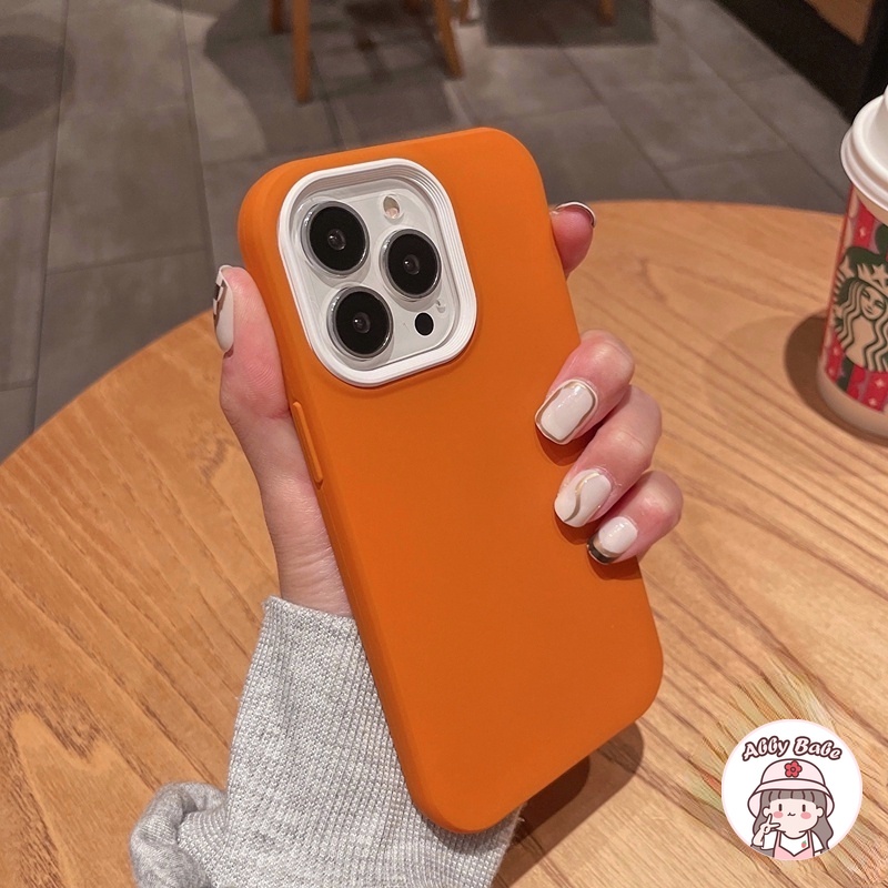 Ốp Điện Thoại TPU Silicon Mềm Mặt Nhám Màu Cam / Kem Hình Vuông 3 Trong 1 Cho IPhone 14 Pro Max 12 11 Pro Max X XS XR 7Plus