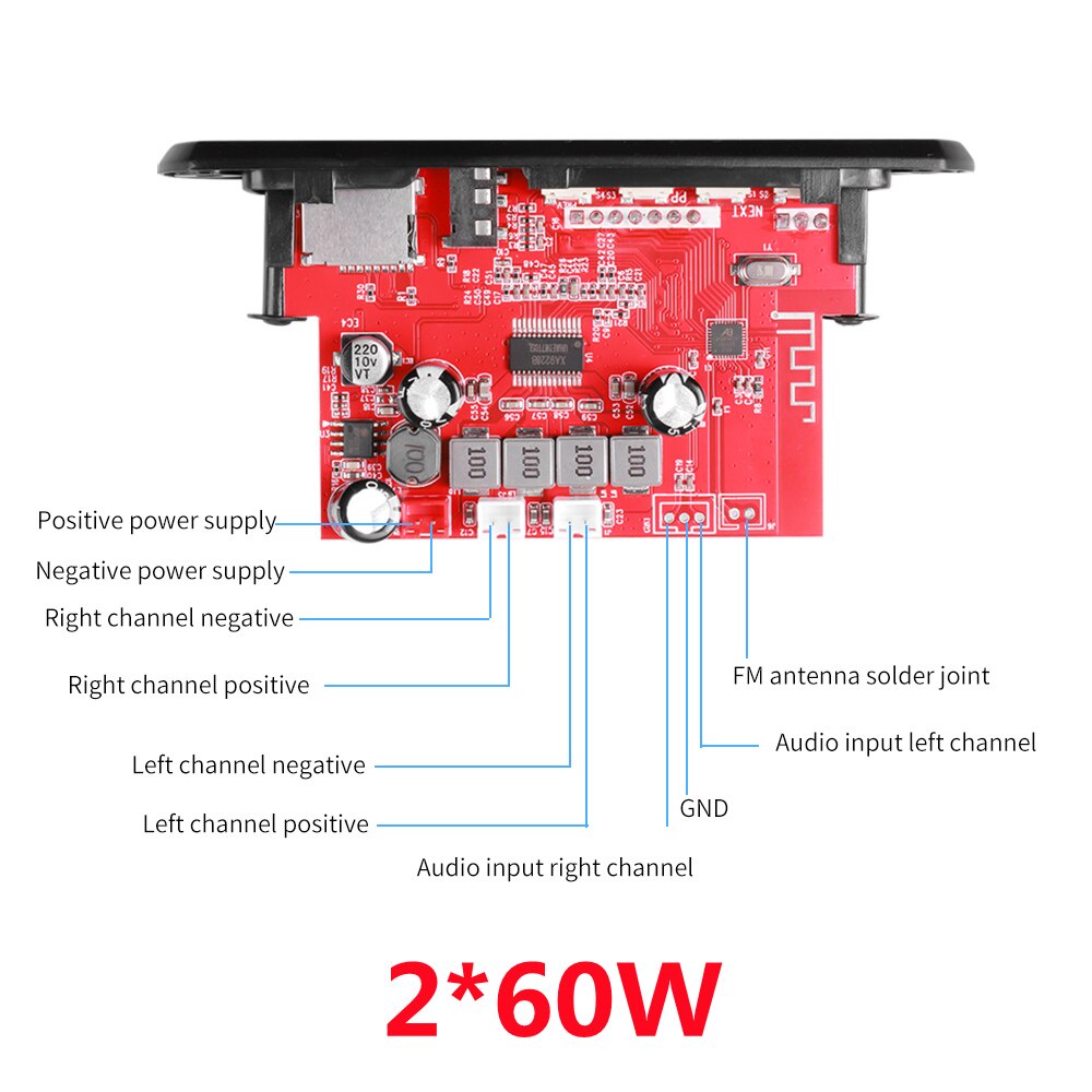 Bảng Mạch Giải Mã Khuếch Đại Âm Thanh MP3 DC 8V-24V 2 * 60W 120W MP3 Bluetooth V5.0 USB FM AUX Cho Loa