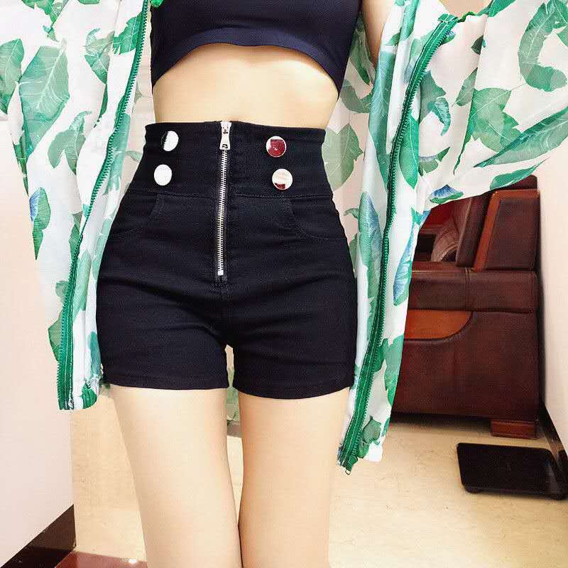 Quần Short Denim Đen Lưng Cao Dáng Chữ a Phong Cách Hàn Quốc Cho Nữ