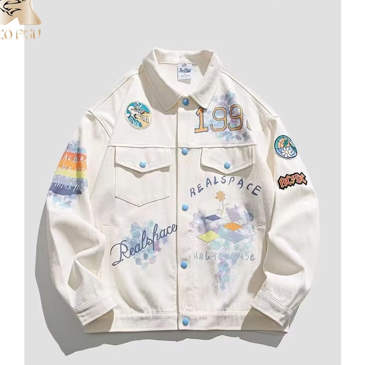 Loco Áo Khoác denim Dáng Rộng In Họa Tiết graffiti Mẫu 2023 Thời Trang Cho Nữ