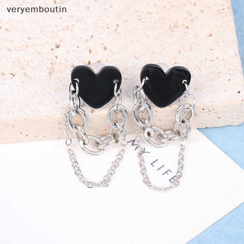 1 Đôi Bông Tai Dây Xích Dài Hình Trái Tim Màu Đen Phong Cách Hip Hop Cá Tính Dành Cho Bạn Nữ Hàng Ngày n
