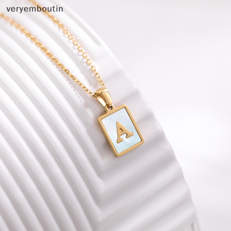 Vòng cổ Mặt Vuông Bằng Thép Không Gỉ Mạ Vàng Khắc Chữ Mother of Pearl Thời Trang Cho Nữ