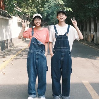 Quần Yếm Jean Dáng Rộng Ống Suông Phong Cách Retro Dành Cho Nữ Và Nam