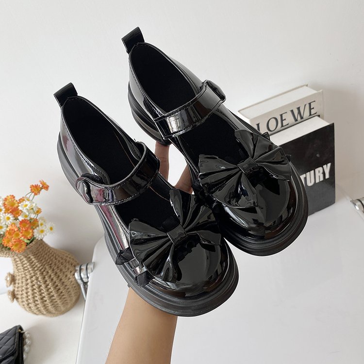 Giày Búp Bê Da PU Đế Dày Đính Nơ Xinh Xắn Phong Cách Nhật Bản