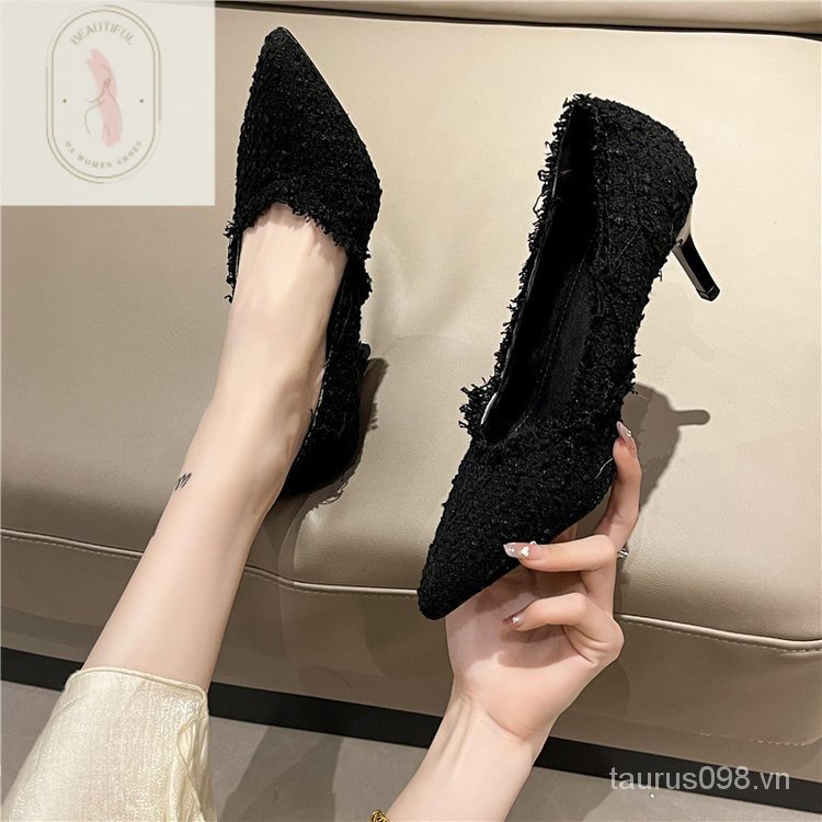 Giày Cao Gót Mũi Nhọn Chất Liệu Cao Su Pu 6-8cm