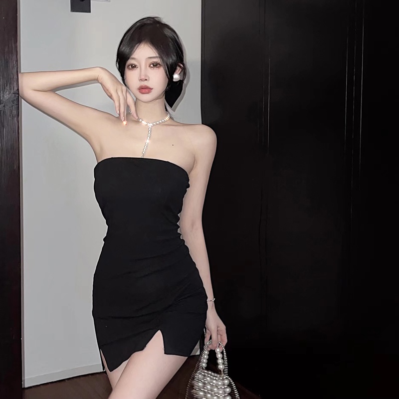 Đầm Hai Dây Màu Đen Đính Ngọc Trai Phong Cách Retro Mỹ Cho Nữ