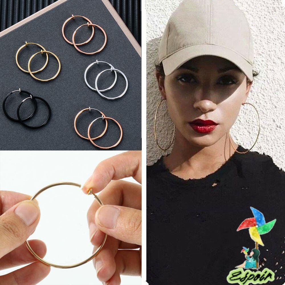 ESPO Bông Tai Khoen Tròn Lớn Không Cần Xỏ Lỗ Phong Cách Punk