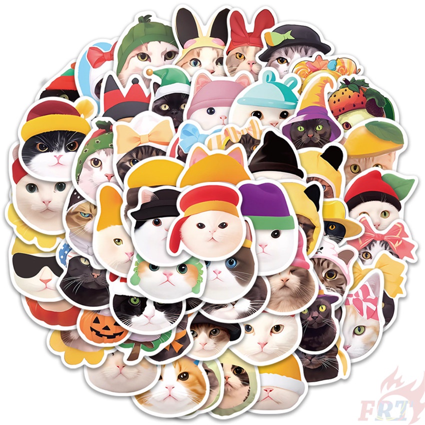 ❉ Chú Mèo Đội Mũ Ngộ Nghĩnh Đáng Yêu Miếng Dán Trang Trí Hình Mèo Dễ Thương Series 01 ❉ Bộ 55 Sticker Chống Thấm Nước Họa Tiết Doodle Hợp Thời Trang