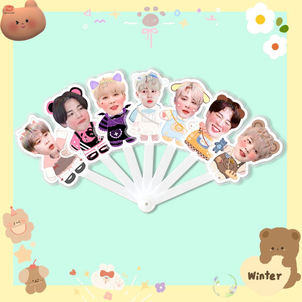 Quạt Xếp Cầm Tay Siêu Nhẹ In Hình Nhóm Nhạc BTS Dễ Thương