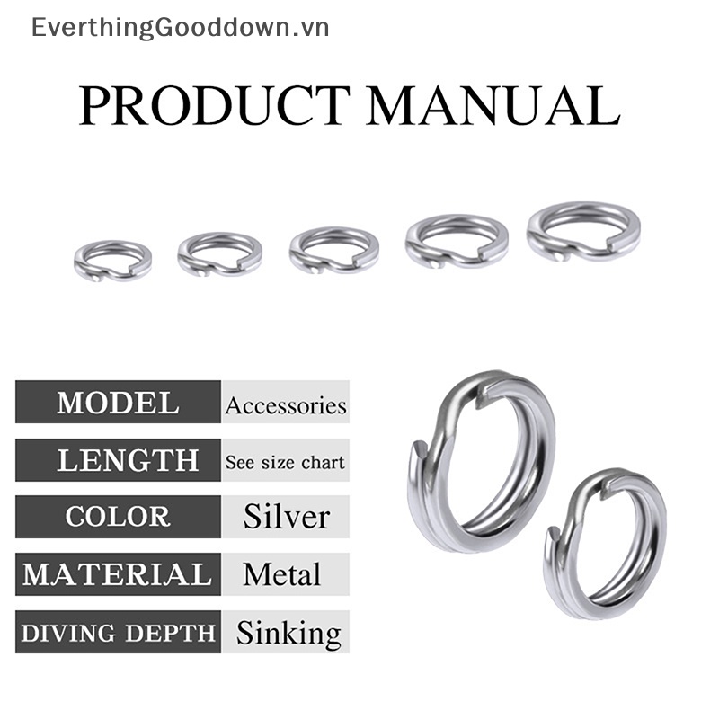 Everthinggooddown 50 Vòng Nhẫn Bằng Thép Không Gỉ Xẻ Tà Chắc Chắn Dùng Câu Cá vn