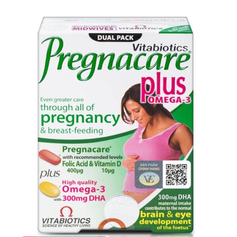 Thực phẩm Vitabiotics hỗ trợ sức khỏe cho phụ nữ mang thai Pregnacare Plus Omega 3 (Hộp 56 viên)