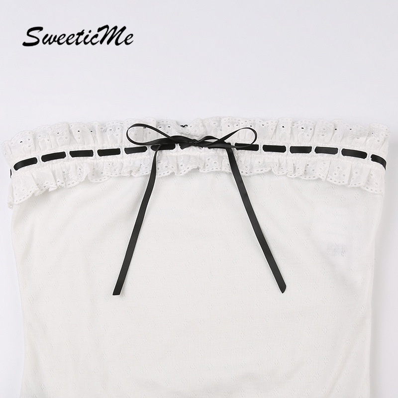 Áo Ống Thắt Nơ Phối Ren Màu Tương Phản Thời Trang 2023 Cho Nữ