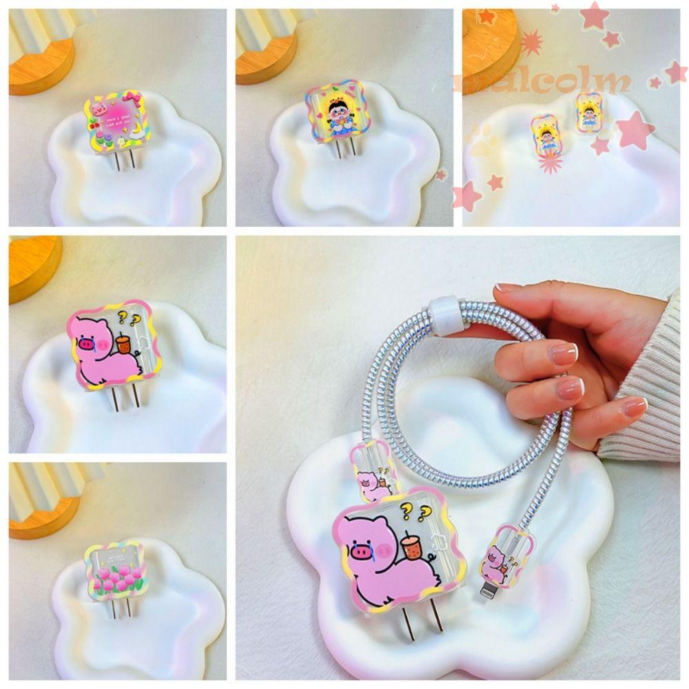 MALCOLM Vỏ Bọc Bảo Vệ Đầu Dây Cáp Sạc 18W / 20W Thoáng Khí Họa Tiết Hoạt Hình Dễ Thương