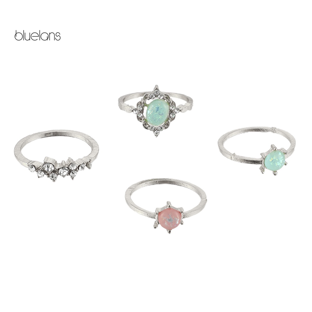 Set 4 Nhẫn Hợp Kim Đính Đá Quý Nhân Tạo Nhiều Màu Sắc Thời Trang