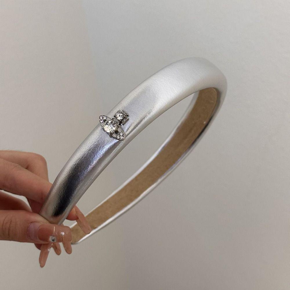 ANEMONE Băng Đô Cài Tóc Bằng Da PU Màu Bạc Họa Tiết Hành Tinh Ngọt Ngào Phong Cách Hàn Quốc Cho Nữ