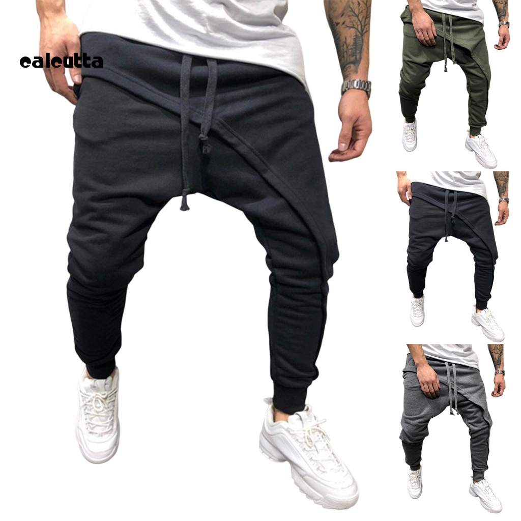 [calcutta] Quần Harem Màu Trơn Tới Mắt Cá Chân Phong Cách Hip Hop Đường Phố Hai Lớp Để Chạy Bộ Cho Nam